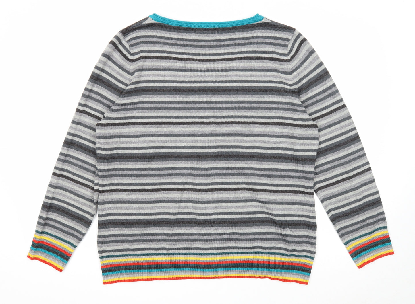 Per Una Womens Grey Round Neck Striped Acrylic Cardigan Jumper Size 20