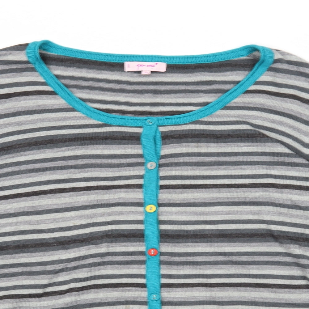 Per Una Womens Grey Round Neck Striped Acrylic Cardigan Jumper Size 20