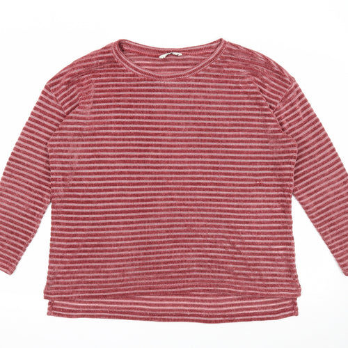 George Womens Red Round Neck Striped Polyester Pullover Jumper Size 14