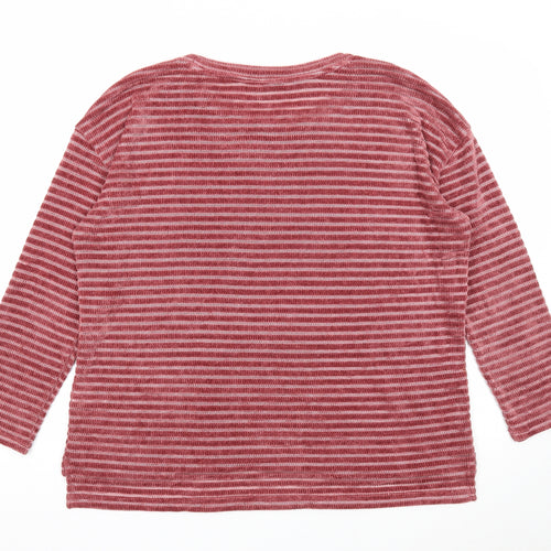 George Womens Red Round Neck Striped Polyester Pullover Jumper Size 14
