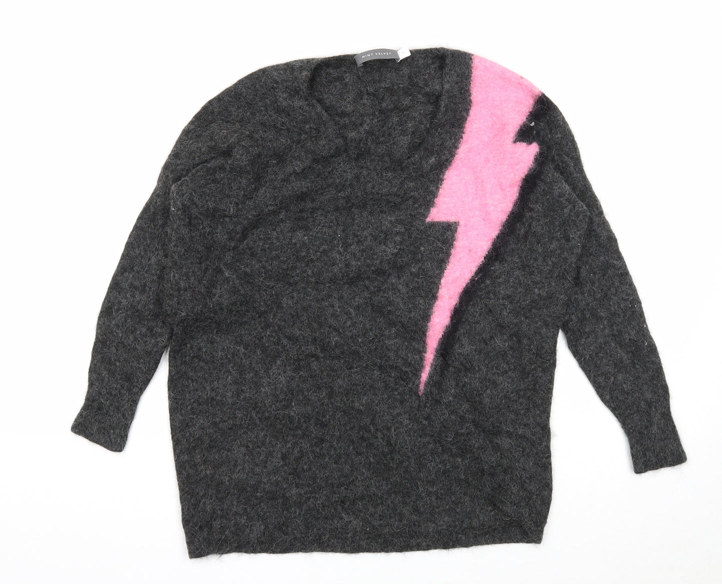 Mint Velvet Womens Grey Round Neck Wool Pullover Jumper Size M - Lightning Bolt