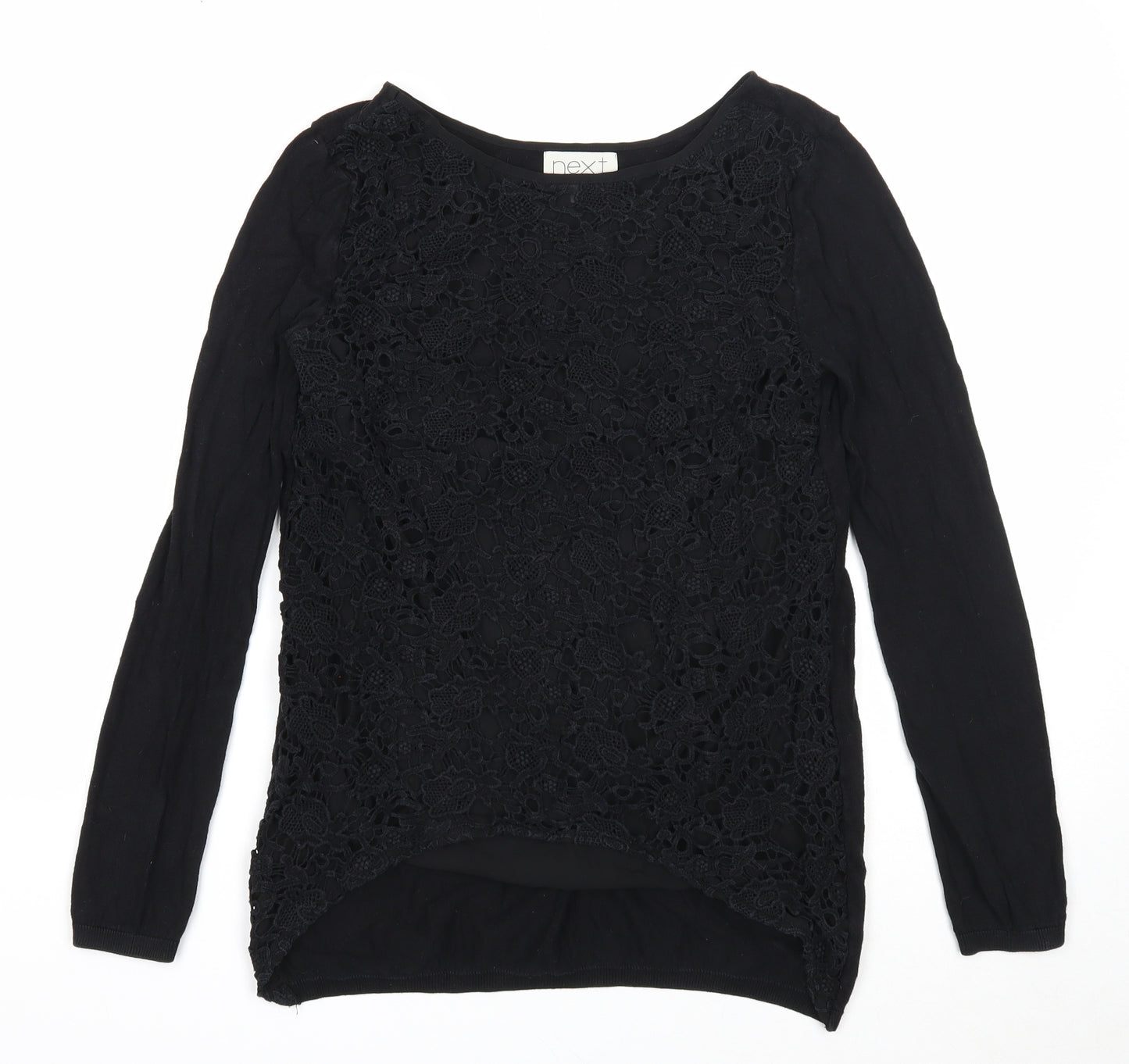 NEXT Womens Black Boat Neck Geometric Cotton Pullover Jumper Size 8