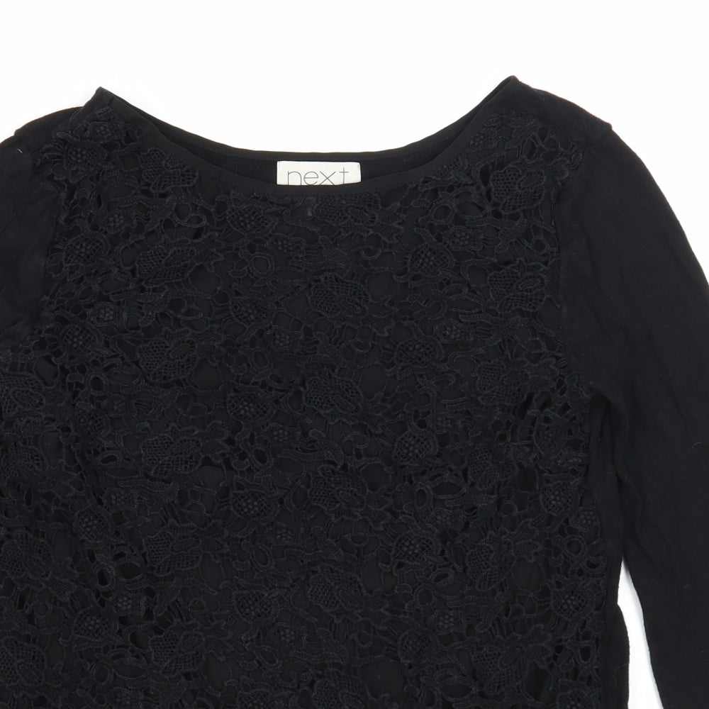 NEXT Womens Black Boat Neck Geometric Cotton Pullover Jumper Size 8
