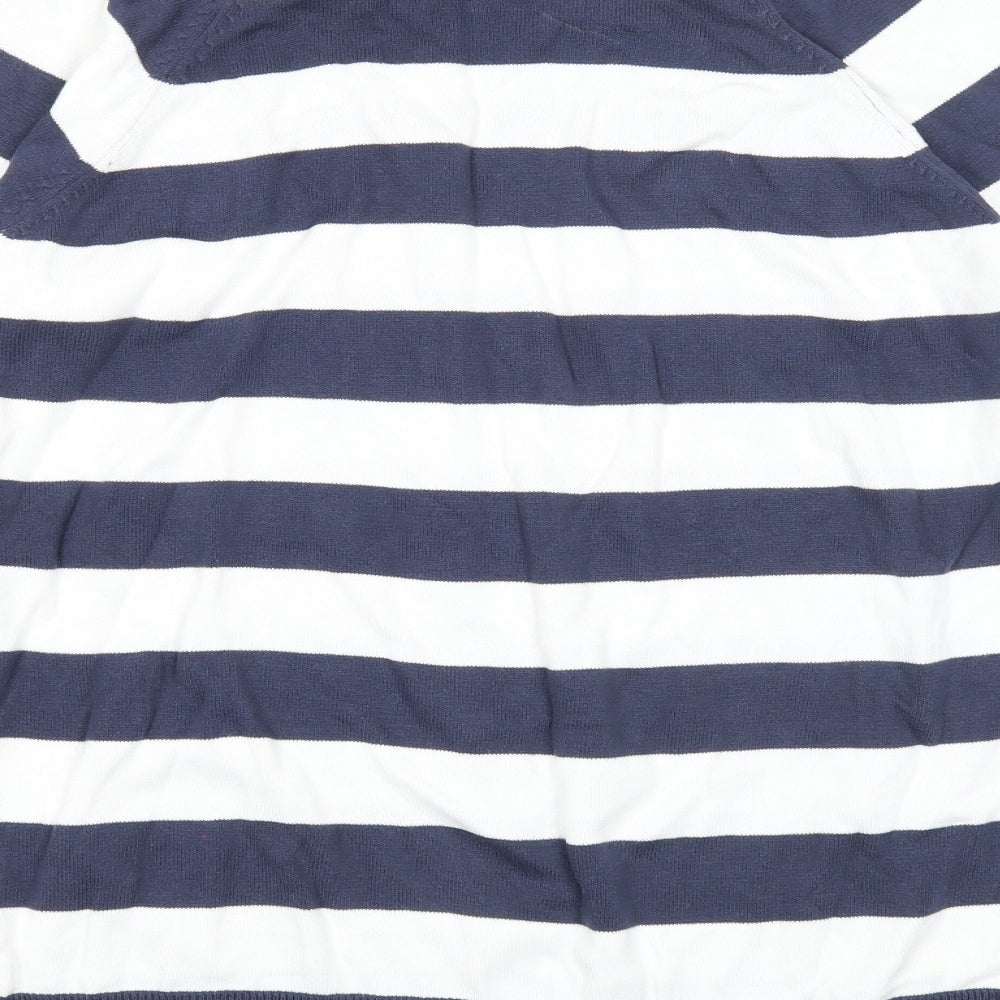 P.G Field Mens Blue Round Neck Striped Cotton Pullover Jumper Size M