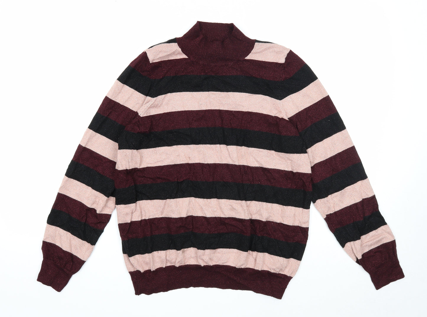 F&F Womens Multicoloured High Neck Striped Viscose Pullover Jumper Size 18