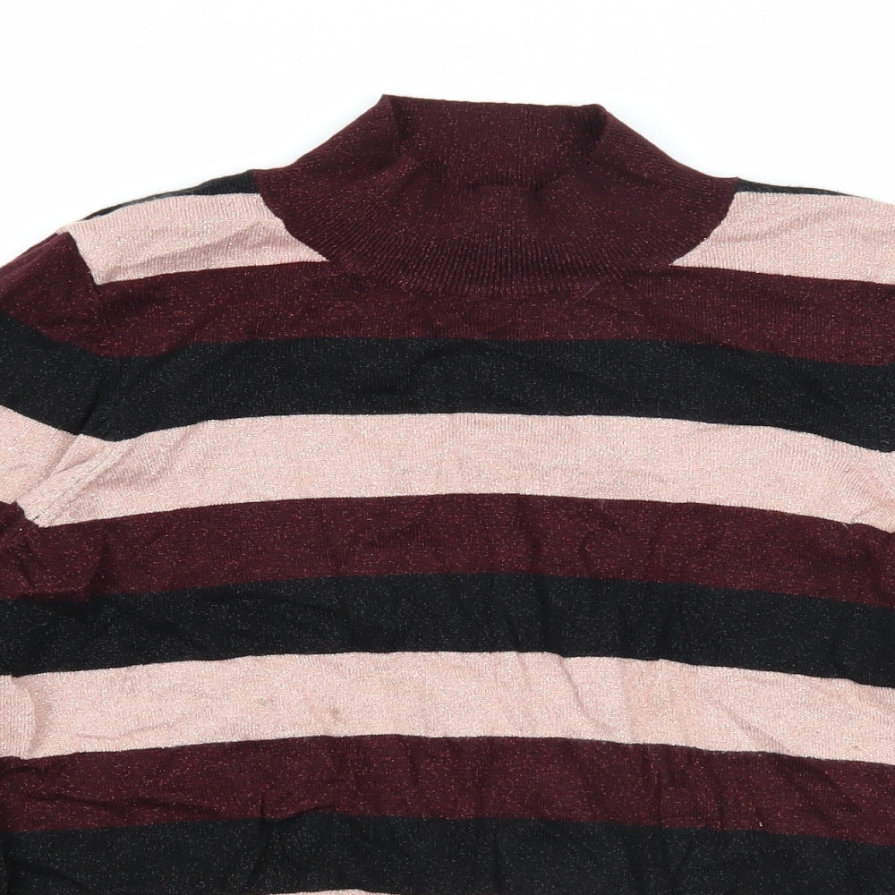 F&F Womens Multicoloured High Neck Striped Viscose Pullover Jumper Size 18