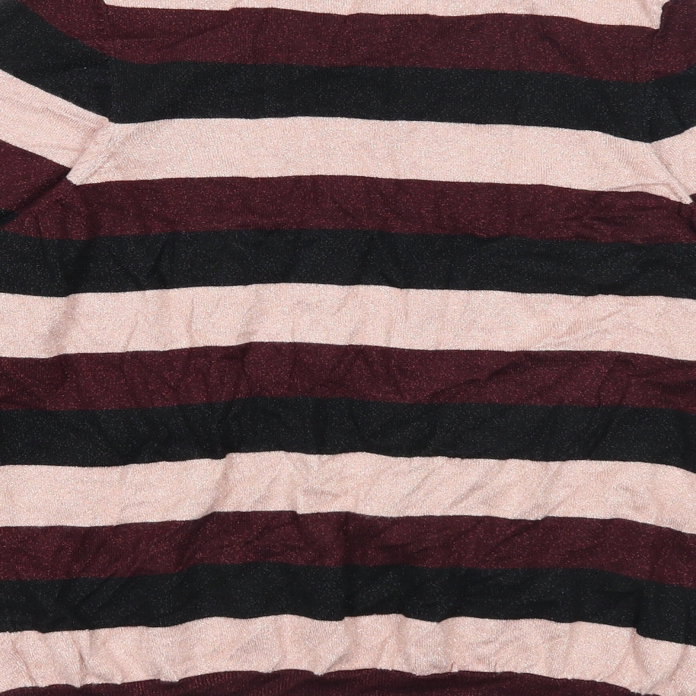 F&F Womens Multicoloured High Neck Striped Viscose Pullover Jumper Size 18