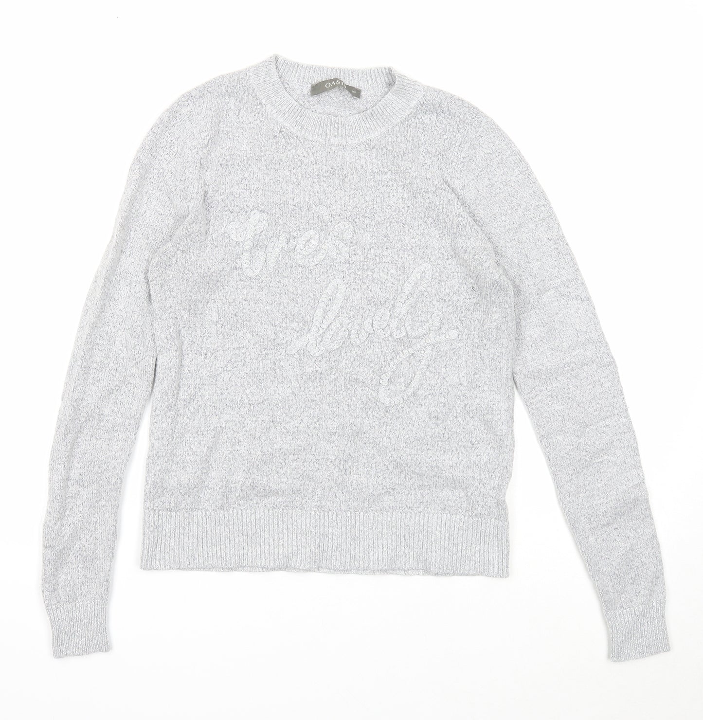 Oasis Womens Grey Round Neck Acrylic Pullover Jumper Size XS