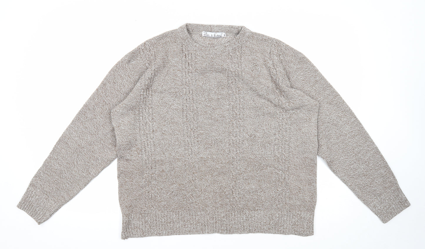 Pure & Natural Womens Brown Round Neck Acrylic Pullover Jumper Size XL