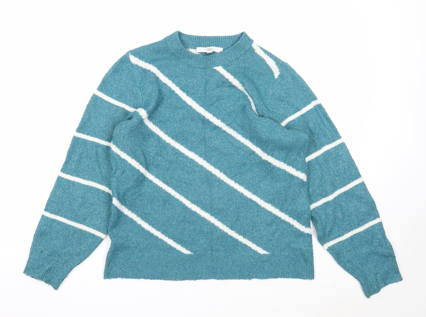 NEXT Womens Blue Crew Neck Striped Polyester Pullover Jumper Size 10