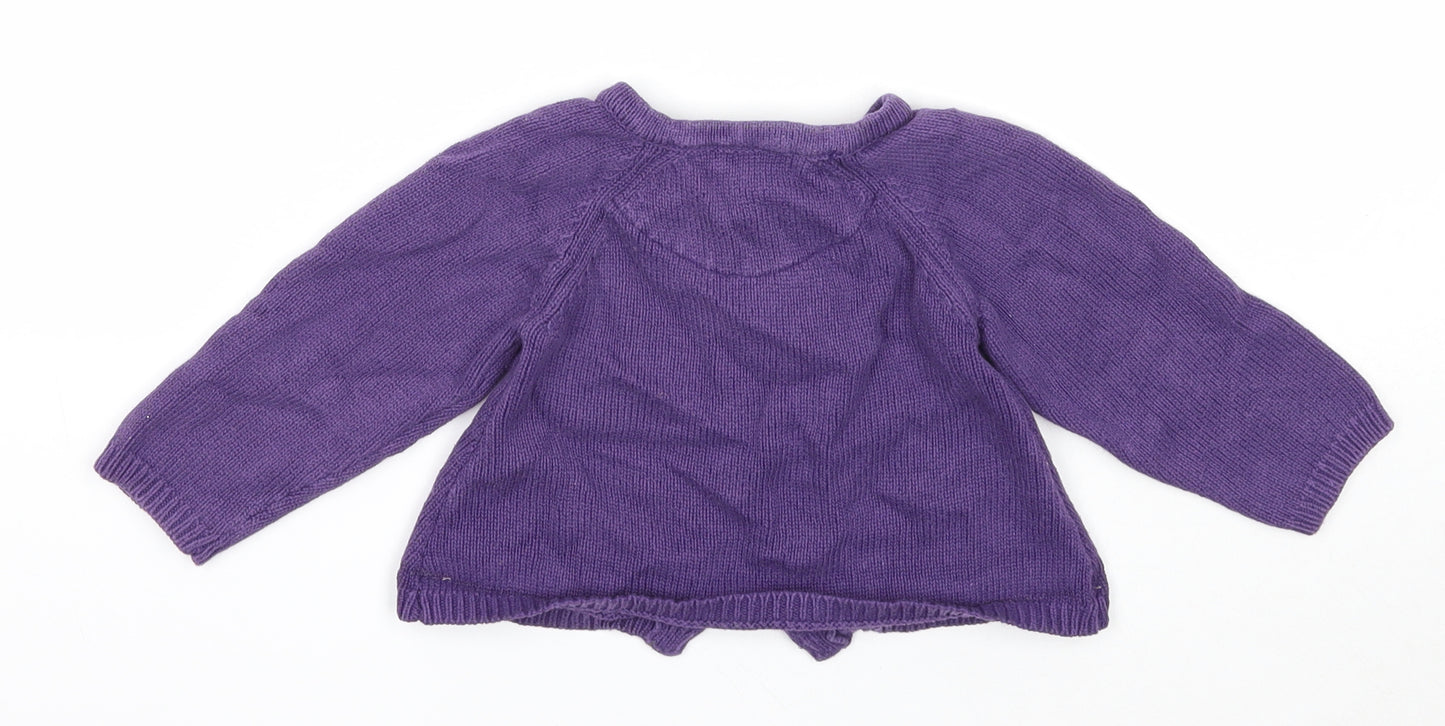JoJo Maman Girls Purple Cotton Cardigan Jumper Size 12-18 Months Button - Animals