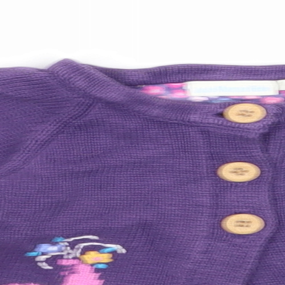 JoJo Maman Girls Purple Cotton Cardigan Jumper Size 12-18 Months Button - Animals