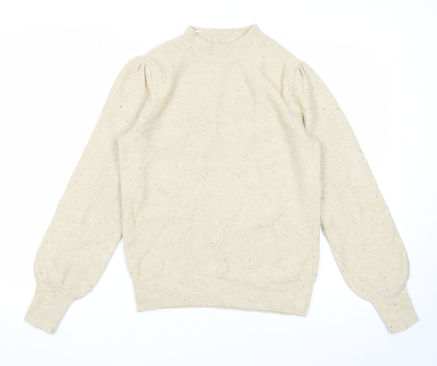 Papaya Womens Beige Mock Neck Acrylic Pullover Jumper Size S