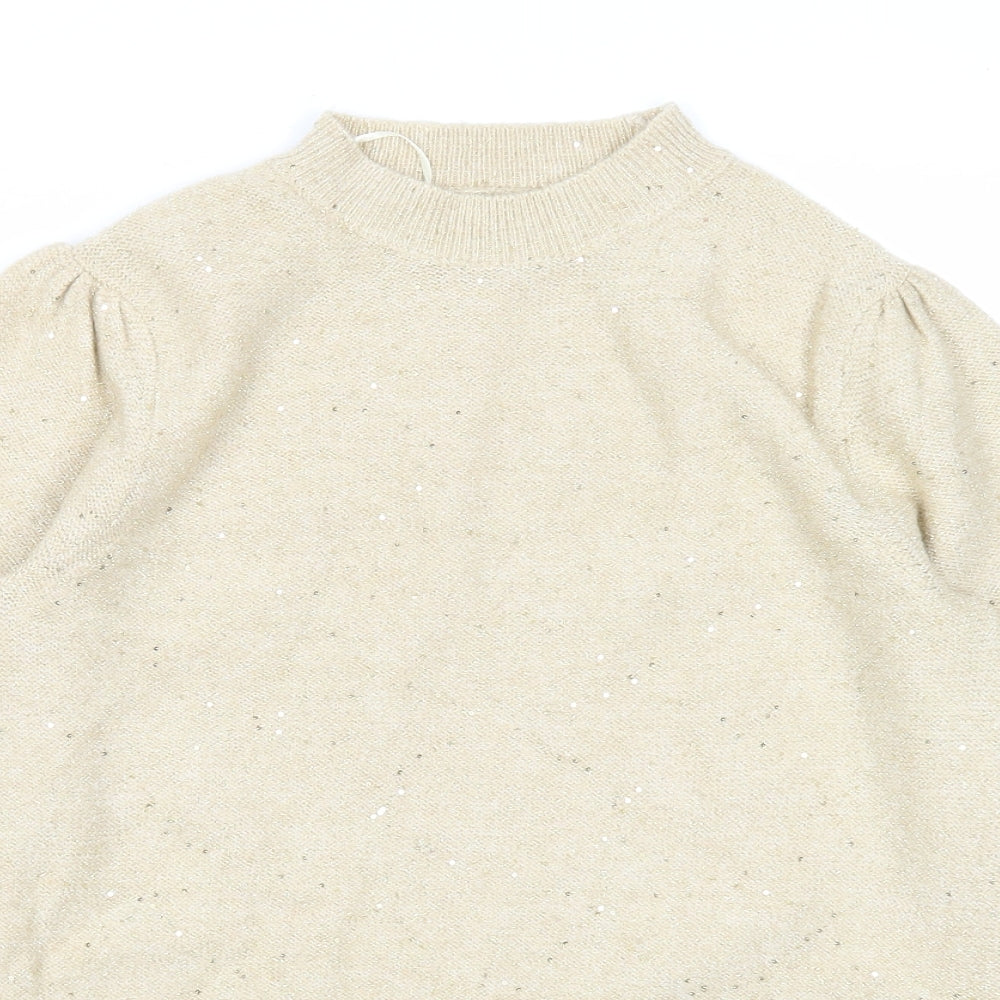 Papaya Womens Beige Mock Neck Acrylic Pullover Jumper Size S