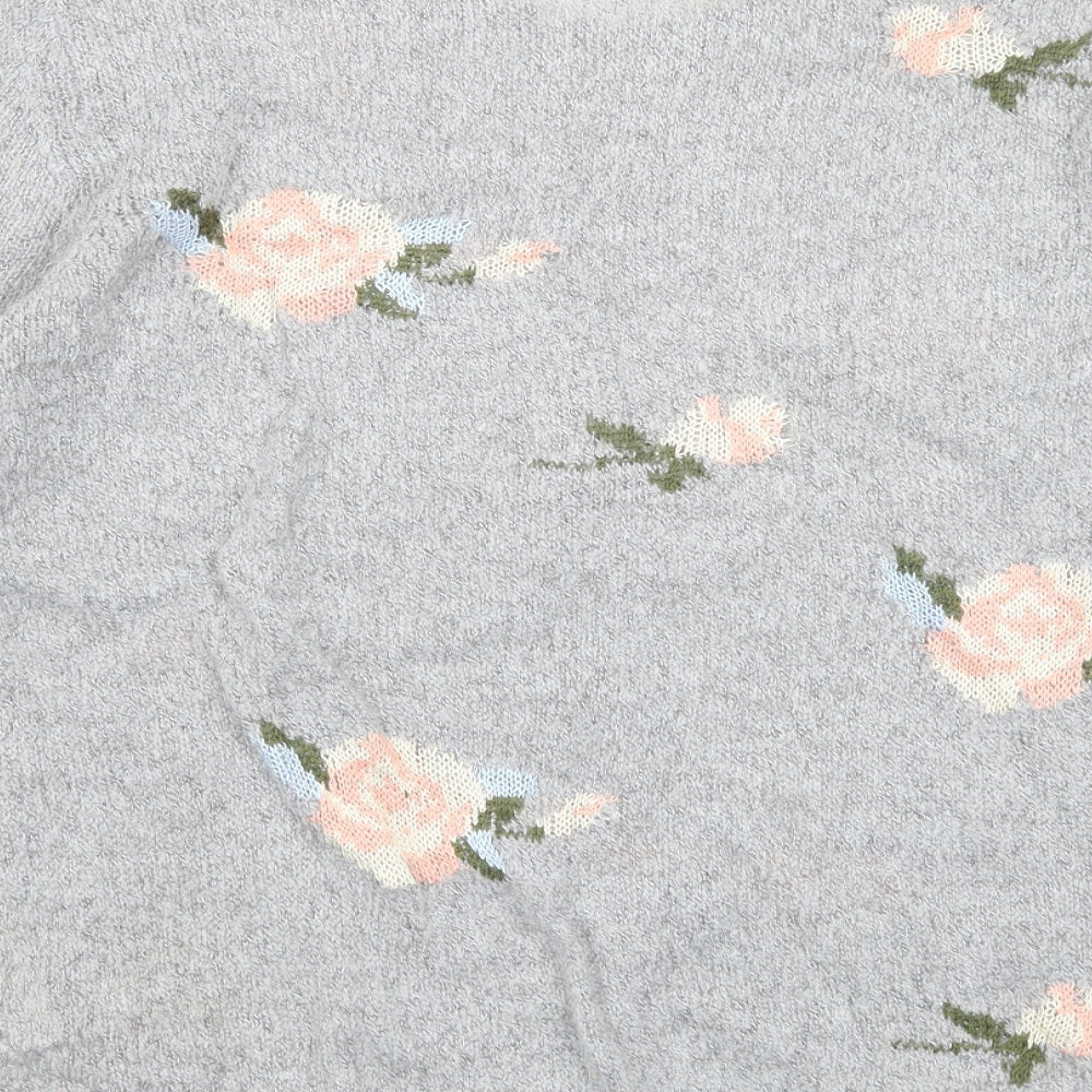Topshop Womens Grey Scoop Neck Floral Acrylic Pullover Jumper Size 10