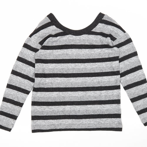 NEXT Womens Grey Scoop Neck Striped Polyester Pullover Jumper Size 12