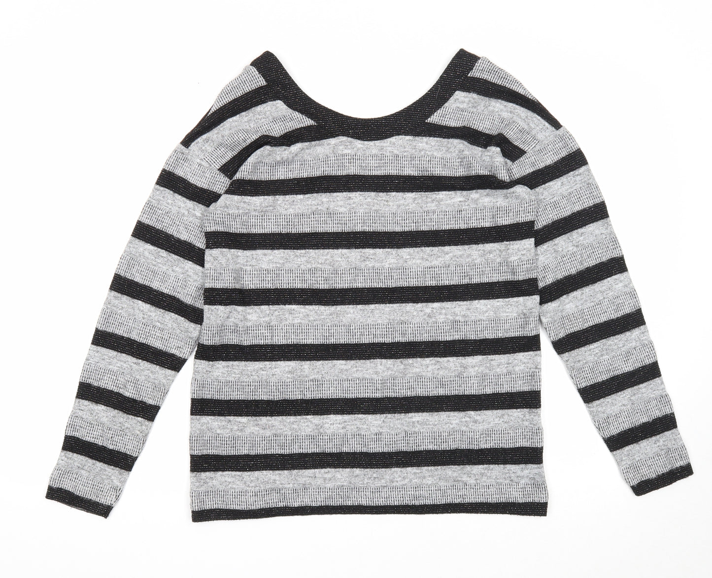 NEXT Womens Grey Scoop Neck Striped Polyester Pullover Jumper Size 12