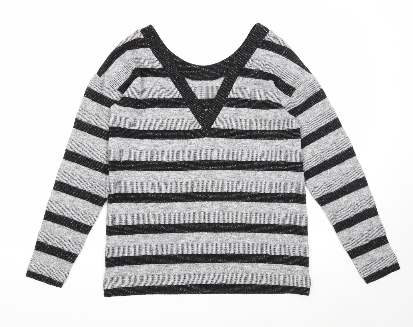 NEXT Womens Grey Scoop Neck Striped Polyester Pullover Jumper Size 12