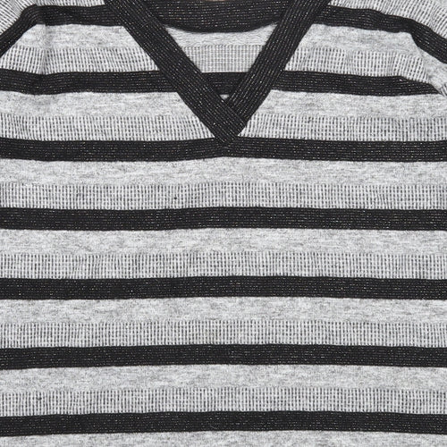 NEXT Womens Grey Scoop Neck Striped Polyester Pullover Jumper Size 12