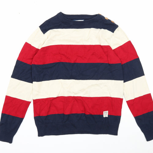Crosshatch Mens Multicoloured Round Neck Striped Cotton Pullover Jumper Size M