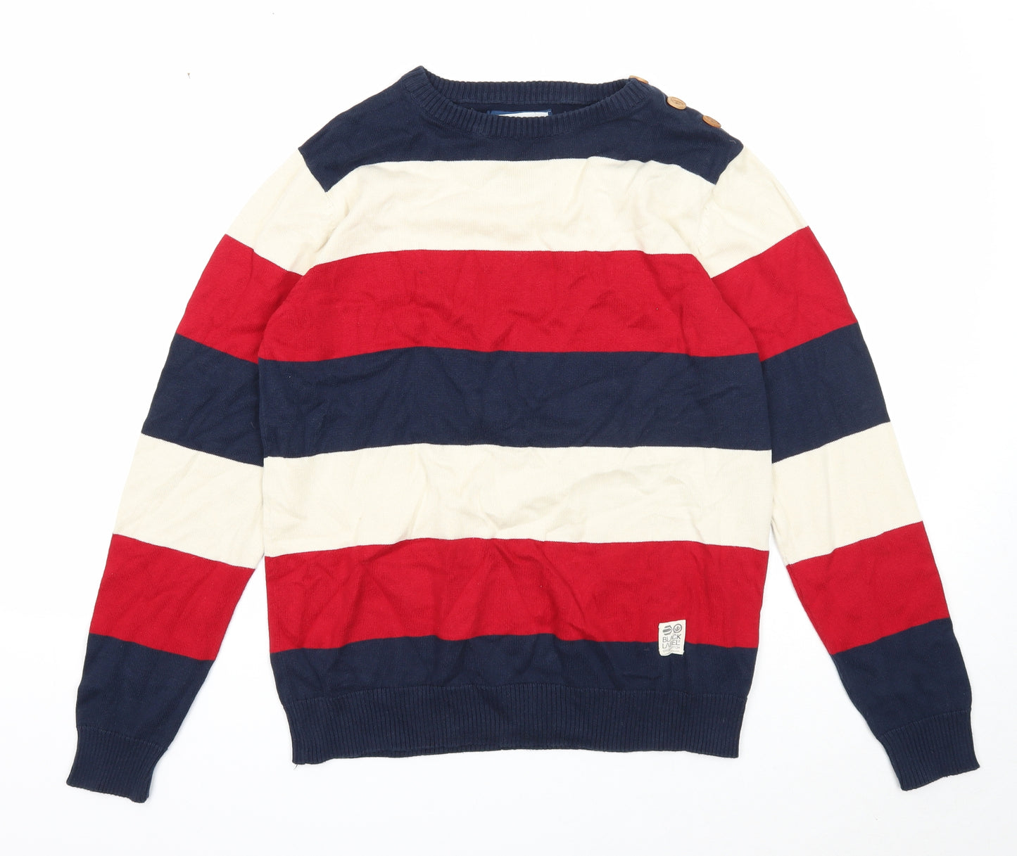 Crosshatch Mens Multicoloured Round Neck Striped Cotton Pullover Jumper Size M