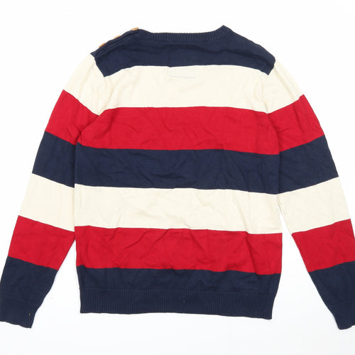 Crosshatch Mens Multicoloured Round Neck Striped Cotton Pullover Jumper Size M