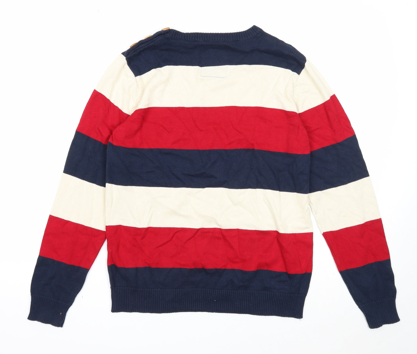 Crosshatch Mens Multicoloured Round Neck Striped Cotton Pullover Jumper Size M