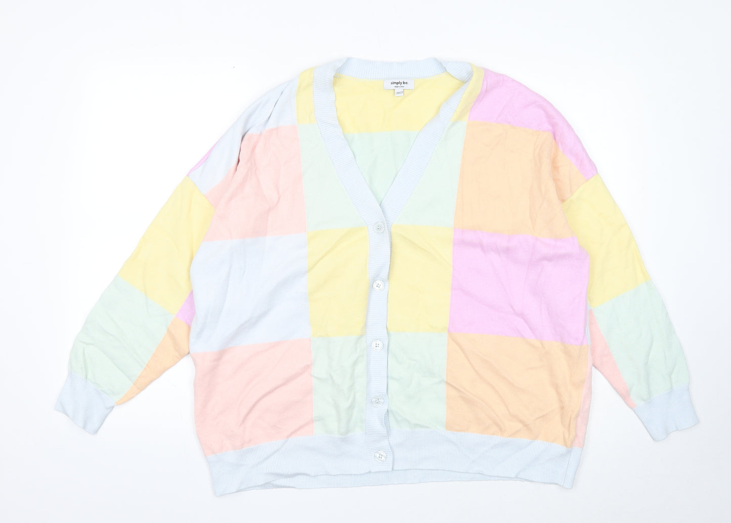 Simply Be Womens Multicoloured V-Neck Viscose Cardigan Jumper Size 20 - Colourblock