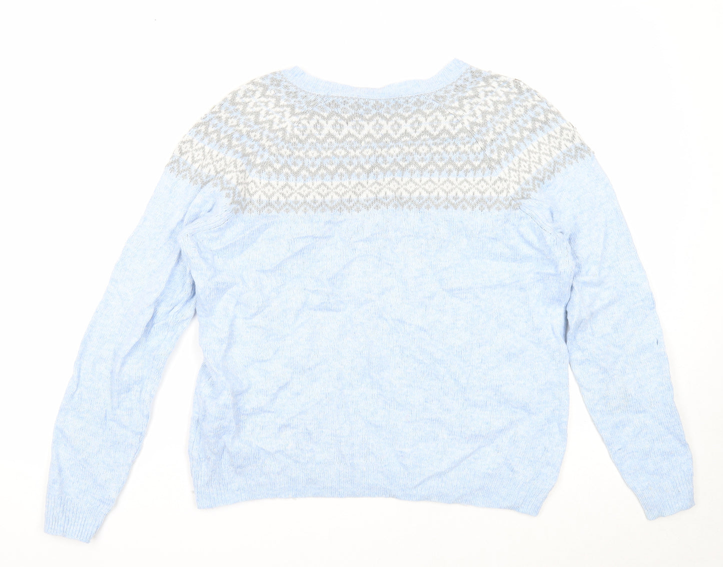 Marks and Spencer Womens Blue Round Neck Fair Isle Viscose Pullover Jumper Size M