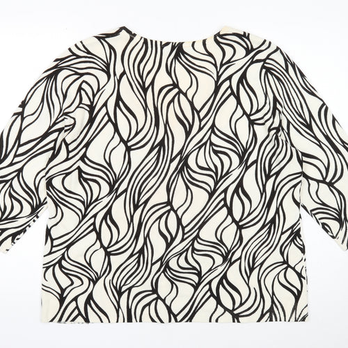 Classic Womens Ivory V-Neck Geometric Acrylic Pullover Jumper Size 20