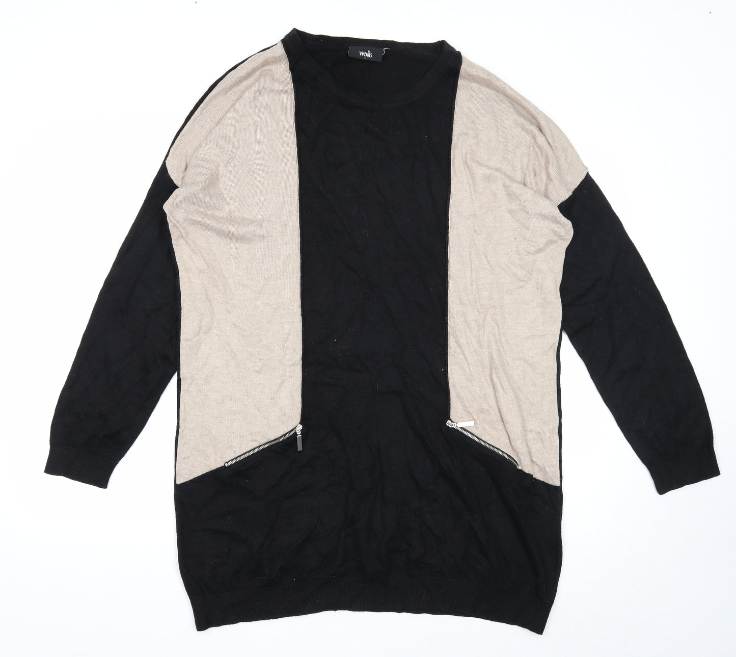 Wallis Womens Black Colourblock Acrylic Jumper Dress Size L Boat Neck Pullover