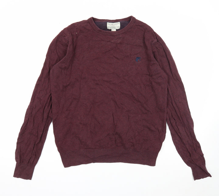 Racing Green Mens Purple Round Neck Cotton Pullover Jumper Size L