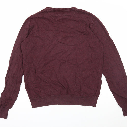 Racing Green Mens Purple Round Neck Cotton Pullover Jumper Size L