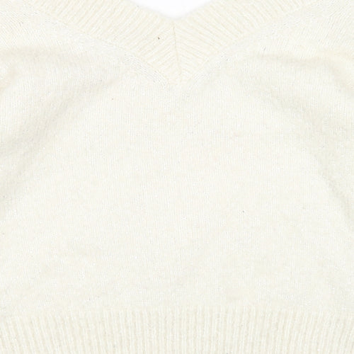 TU Womens White V-Neck Polyester Pullover Jumper Size 12