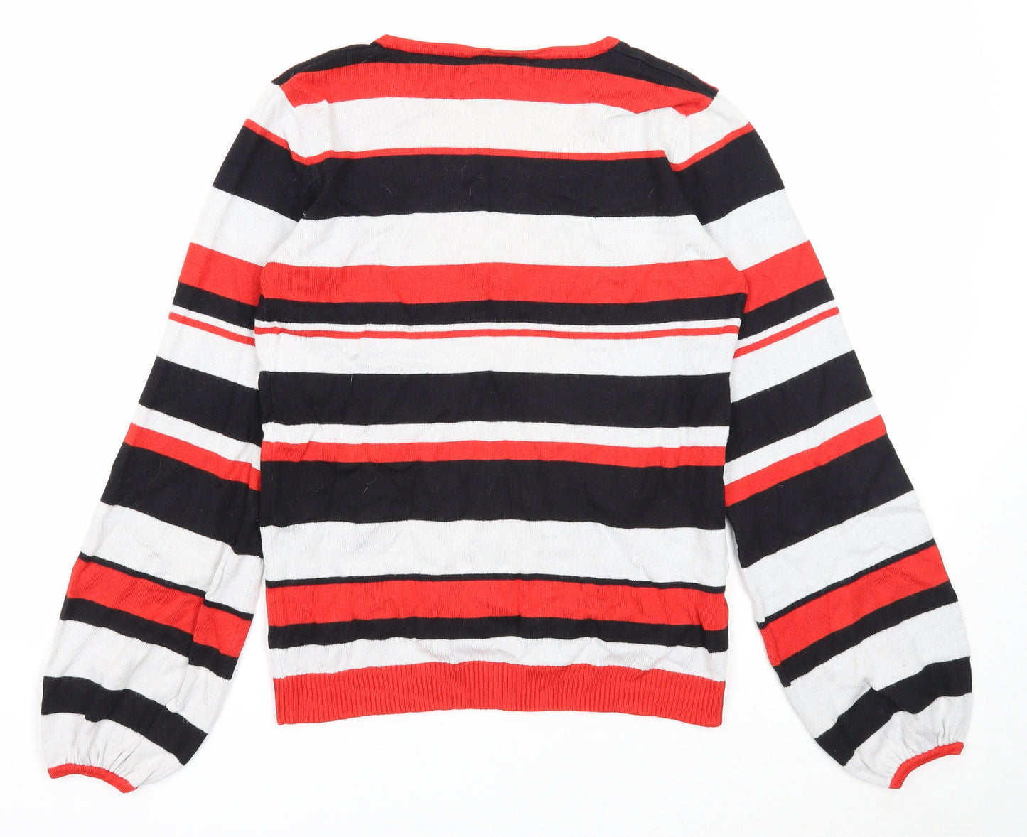 Papaya Womens Multicoloured V-Neck Striped Acrylic Pullover Jumper Size 10