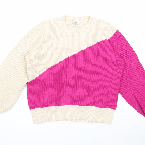 NEXT Womens Beige Round Neck Viscose Pullover Jumper Size M - Colourblock