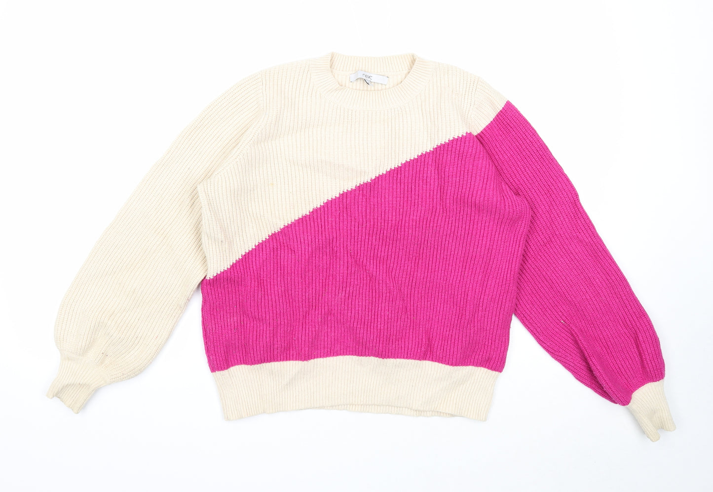NEXT Womens Beige Round Neck Viscose Pullover Jumper Size M - Colourblock