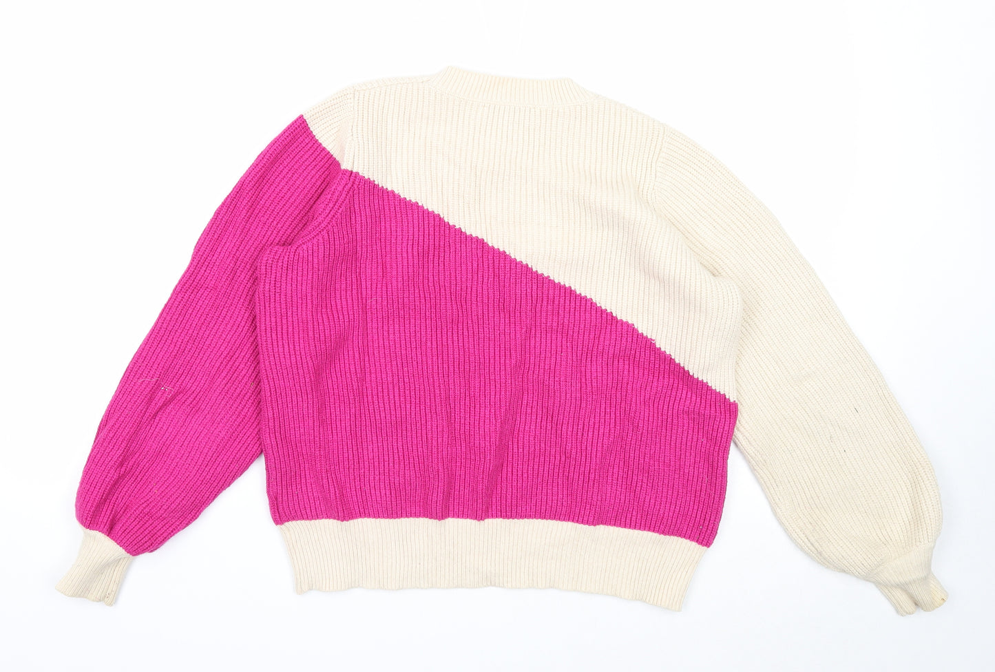 NEXT Womens Beige Round Neck Viscose Pullover Jumper Size M - Colourblock