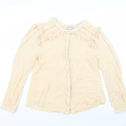 Jaune Rouge Womens Beige Viscose Basic Button-Up Size M Round Neck