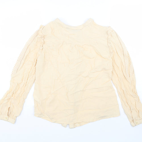 Jaune Rouge Womens Beige Viscose Basic Button-Up Size M Round Neck