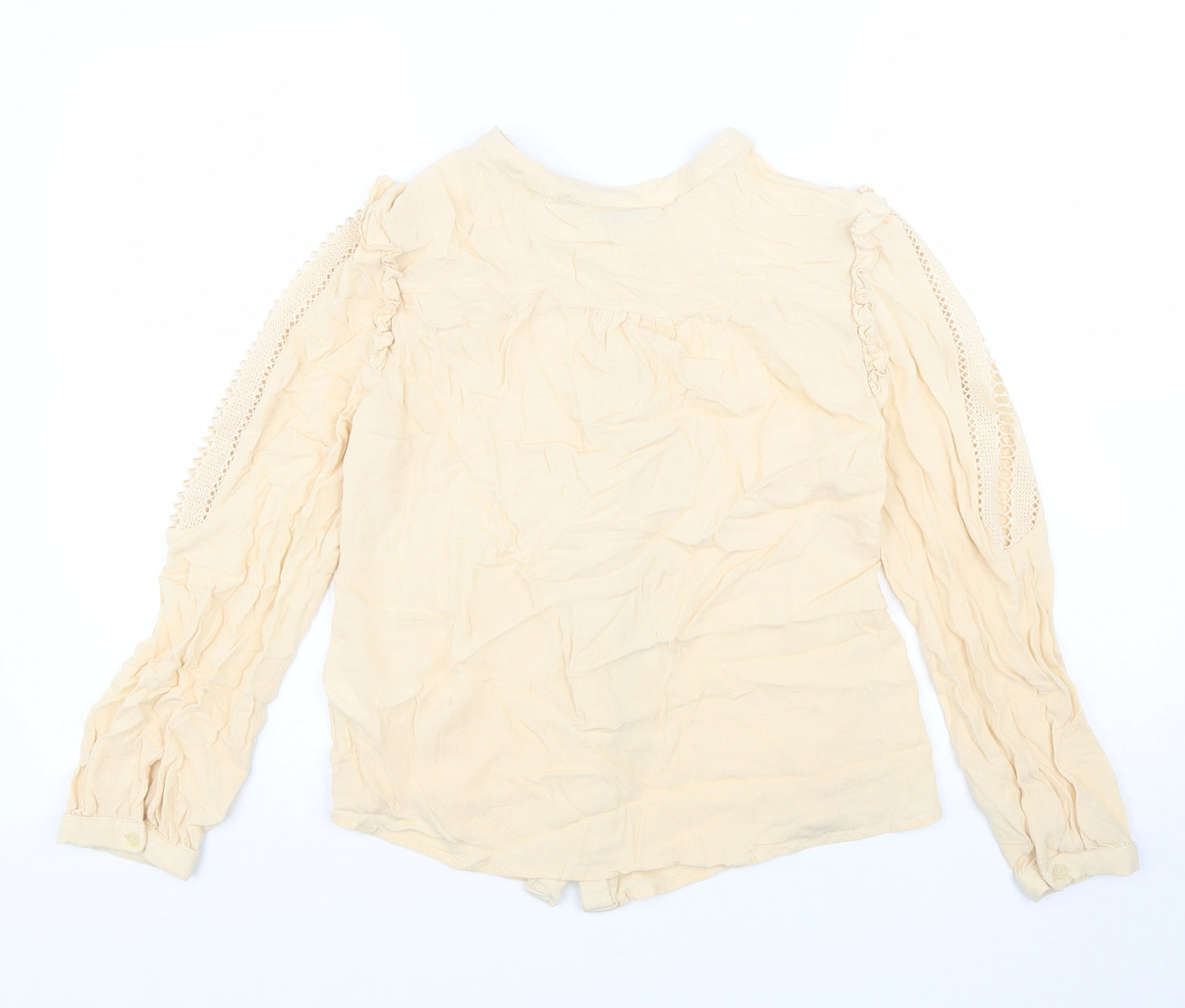 Jaune Rouge Womens Beige Viscose Basic Button-Up Size M Round Neck