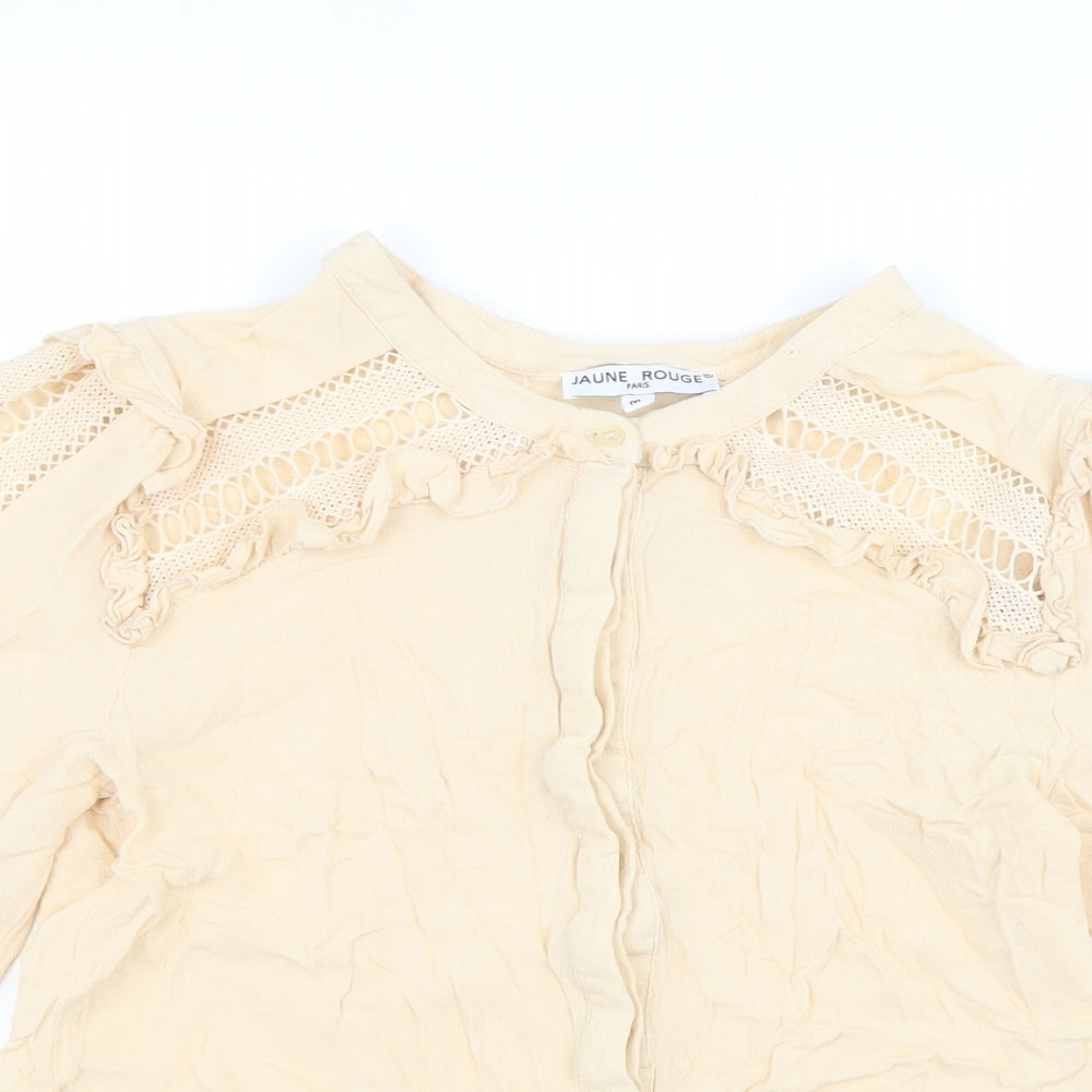 Jaune Rouge Womens Beige Viscose Basic Button-Up Size M Round Neck