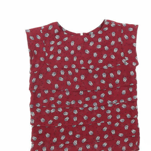 New Look Girls Red Geometric Polyester Basic Blouse Size 11 Years Round Neck Zip - Owl