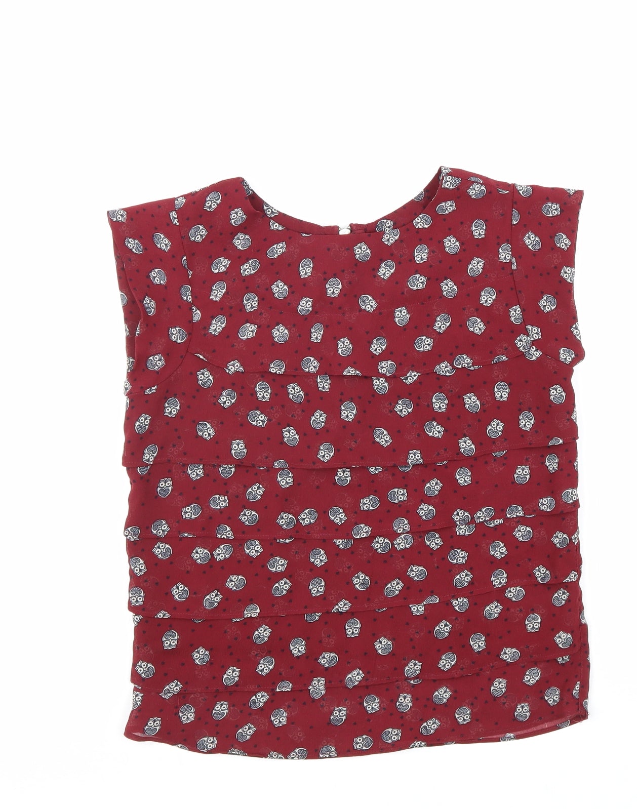 New Look Girls Red Geometric Polyester Basic Blouse Size 11 Years Round Neck Zip - Owl