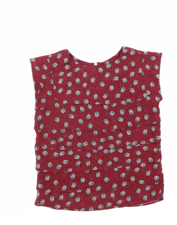 New Look Girls Red Geometric Polyester Basic Blouse Size 11 Years Round Neck Zip - Owl