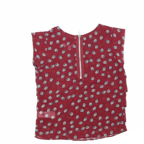 New Look Girls Red Geometric Polyester Basic Blouse Size 11 Years Round Neck Zip - Owl