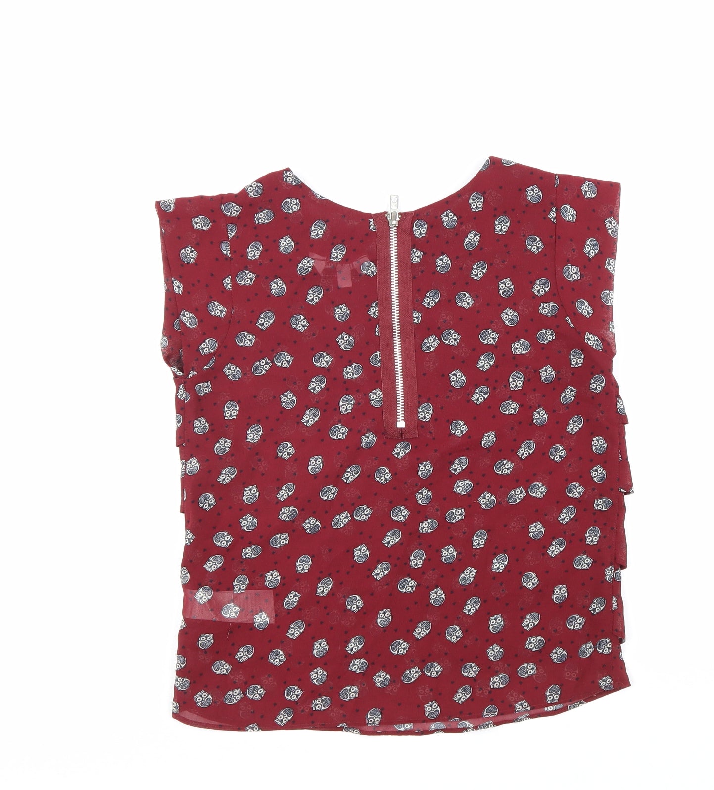 New Look Girls Red Geometric Polyester Basic Blouse Size 11 Years Round Neck Zip - Owl