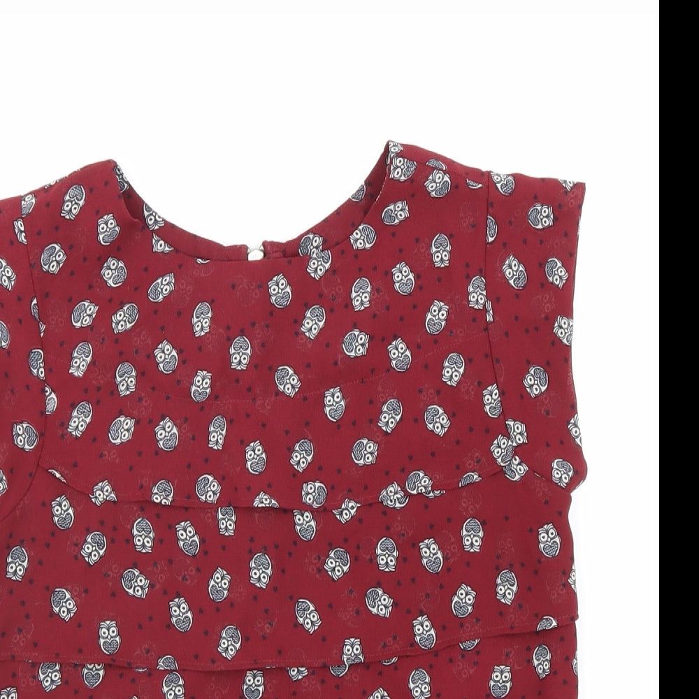 New Look Girls Red Geometric Polyester Basic Blouse Size 11 Years Round Neck Zip - Owl
