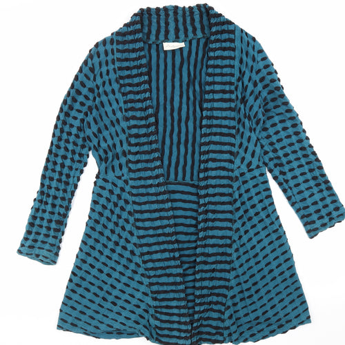 Adini Womens Blue V-Neck Geometric Cotton Cardigan Jumper Size S