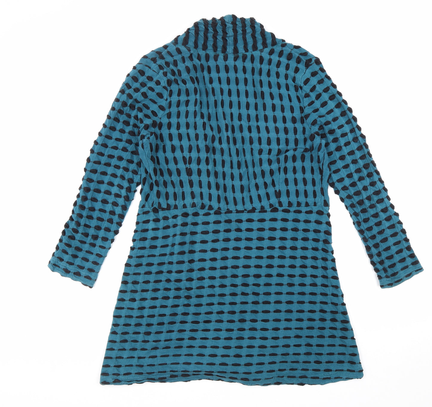 Adini Womens Blue V-Neck Geometric Cotton Cardigan Jumper Size S